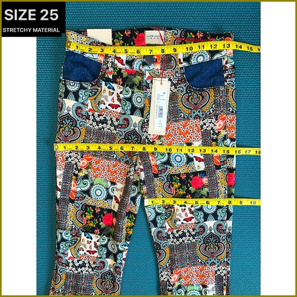 Alice + Olivia Beautiful Patchwork Mid Rise Denim Floral Flared Bell Jeans Pant - Picture 12 of 17